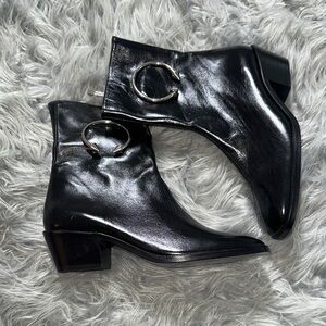 Sleek Black Ankle Boots with Silver Accent